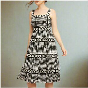Tracy Reese x  Square Neck Midi Dress Small Petite Black Straps A-Line Tulle